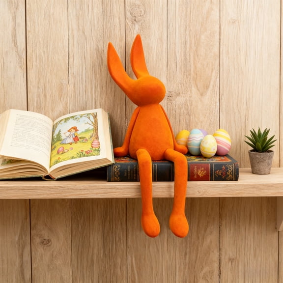 Flocked Sitting Character Figurine - Cozy Textured Home Decor Statue, Perfect for Living Room TV Stand, Wine Cabinet, Bedroom Shelf, Office Desk & Modern Interior Decoration, 4*4*11in, Orange-C