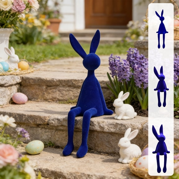 Flocked Sitting Figurine Ornament - Soft Textured Decorative Statue, Stylish Home Decor for Living Room TV Cabinet, Wine Cabinet, Shelf Display, Office Desk & Interior Accent, 4*4*11in, Blue-A