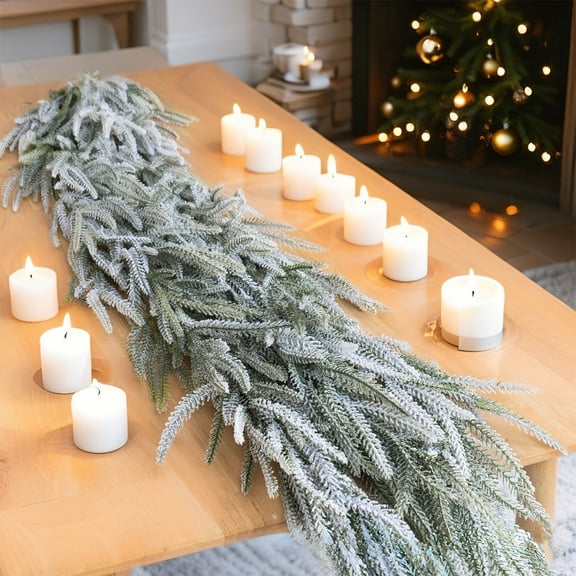 Flocked Snow Artificial Rattan Garland, 5.9FT Flexible White Christmas Vine with Pine Needles for Mantel, Staircase, Tree, and Holiday Decorations