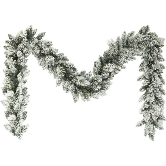 Flocked Spruce Garland, Ongmies Christmas Flocked Artificial Garland – Holiday Greenery Decor for Wall, Window, Stairway, Mantle, Living Room, Fireplace & Porch, Frosted Forest Pine Garland
