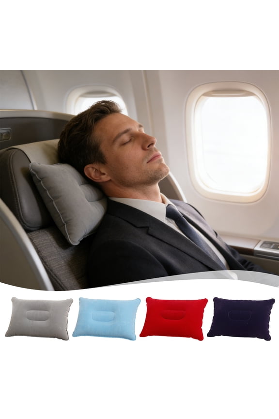 Flocked Square Inflatable Nap Pillow, Soft Portable Travel Air Pillow, Comfortable Camping Cushion, for Outdoor/Office Naps/Airplane/Car/Home, Quick Inflate Deflate Neck/Back Support Pillow, Purple