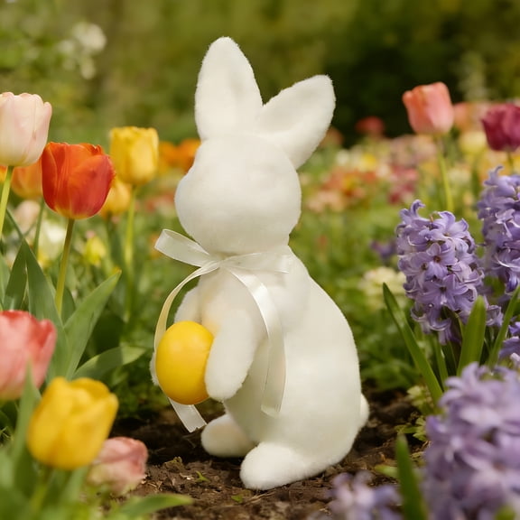 Flocked Standing Easter Bunny Figurine Foam Rabbit Decoration for Home Party Indoor Spring Decor Tabletop Display White Blue Pink 1 Pack 33cm