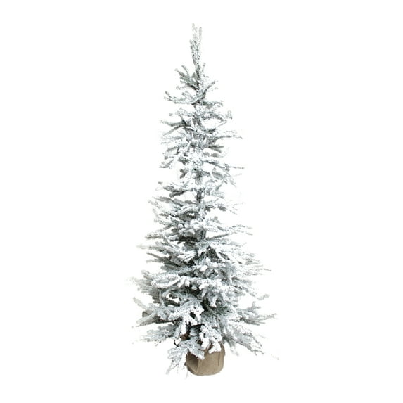 Flocked Tree With Burlap Base 100 Clear Bright Lights 48"H Pvc, Metal, Burlap