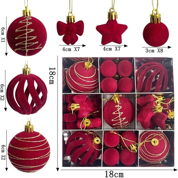 Flocked Velvet Christmas Ball Ornaments, Velvet Textured Hanging Balls for Tree Decorating, Plastic Xmas Decor Set for Indoor Holiday Displays(Wine)
