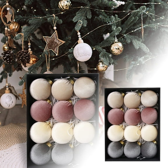 Flocked Velvet Christmas Balls Ornaments - Shatterproof Neutral Hanging Baubles for Xmas Tree Decor, Textured Velvet Ornaments for Wreath Garland Fireplace Mantel to Create a Festive Holiday Ambiance
