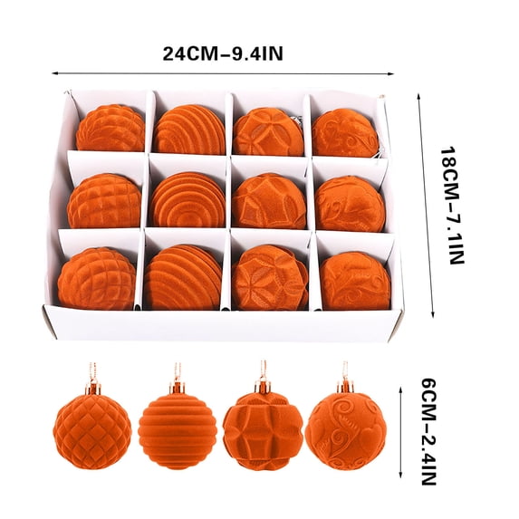 Flocked Velvet Christmas Tree Ornaments Set of 12 6cm Diameter with Metal Clasps Vintage Holiday Decor Party Supplies