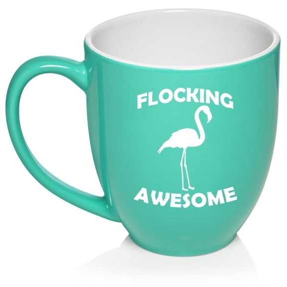 Flocking Awesome Flamingo Funny Ceramic Coffee Mug Tea Cup Gift for Her, Him, Men, Women, Mom, Wife, Husband, Pun, Family, Coworker, Boss, Mom, Dad, Housewarming, Birthday, Cute (16oz Teal)
