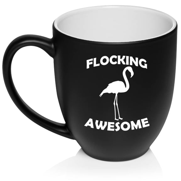Flocking Awesome Flamingo Funny Ceramic Coffee Mug Tea Cup Gift for Her, Him, Men, Women, Mom, Wife, Husband, Pun, Family, Coworker, Boss, Mom, Dad, Housewarming, Birthday, Cute (16oz Matte Black)