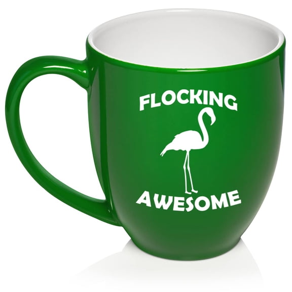 Flocking Awesome Flamingo Funny Ceramic Coffee Mug Tea Cup Gift for Her, Him, Men, Women, Mom, Wife, Husband, Pun, Family, Coworker, Boss, Mom, Dad, Housewarming, Birthday, Cute (16oz Green)