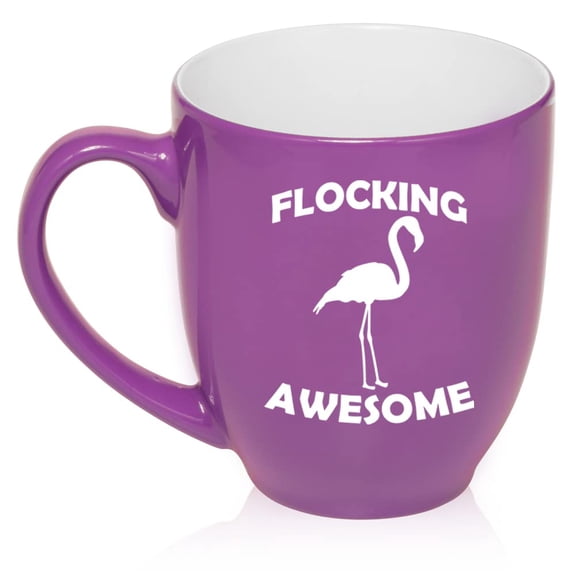Flocking Awesome Flamingo Funny Ceramic Coffee Mug Tea Cup Gift for Her, Him, Men, Women, Mom, Wife, Husband, Pun, Family, Coworker, Boss, Mom, Dad, Housewarming, Birthday, Cute (16oz Purple)