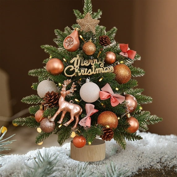 Flocking Beads Mini Christmas Tree Ornament, Desktop Small Tree with Sturdy Base, Red Coffee Rose Gold Color Options, for Table Decor and Indoor Holiday Setup