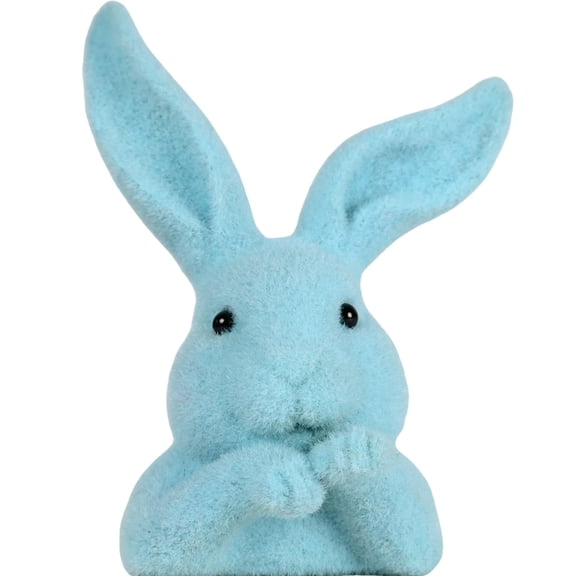 Flocking Bunnies Head Figurine Faux Moss Rabbits Sculpture for Tabletop Shelf Display and Easters Holiday Garden Decors