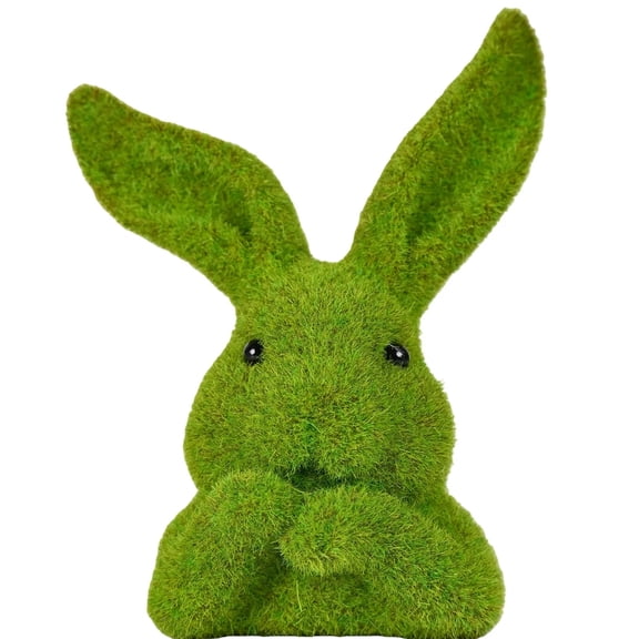 Flocking Bunnies Head Figurine Faux Moss Rabbits Sculpture for Tabletop Shelf Display and Easters Holiday Garden Decors