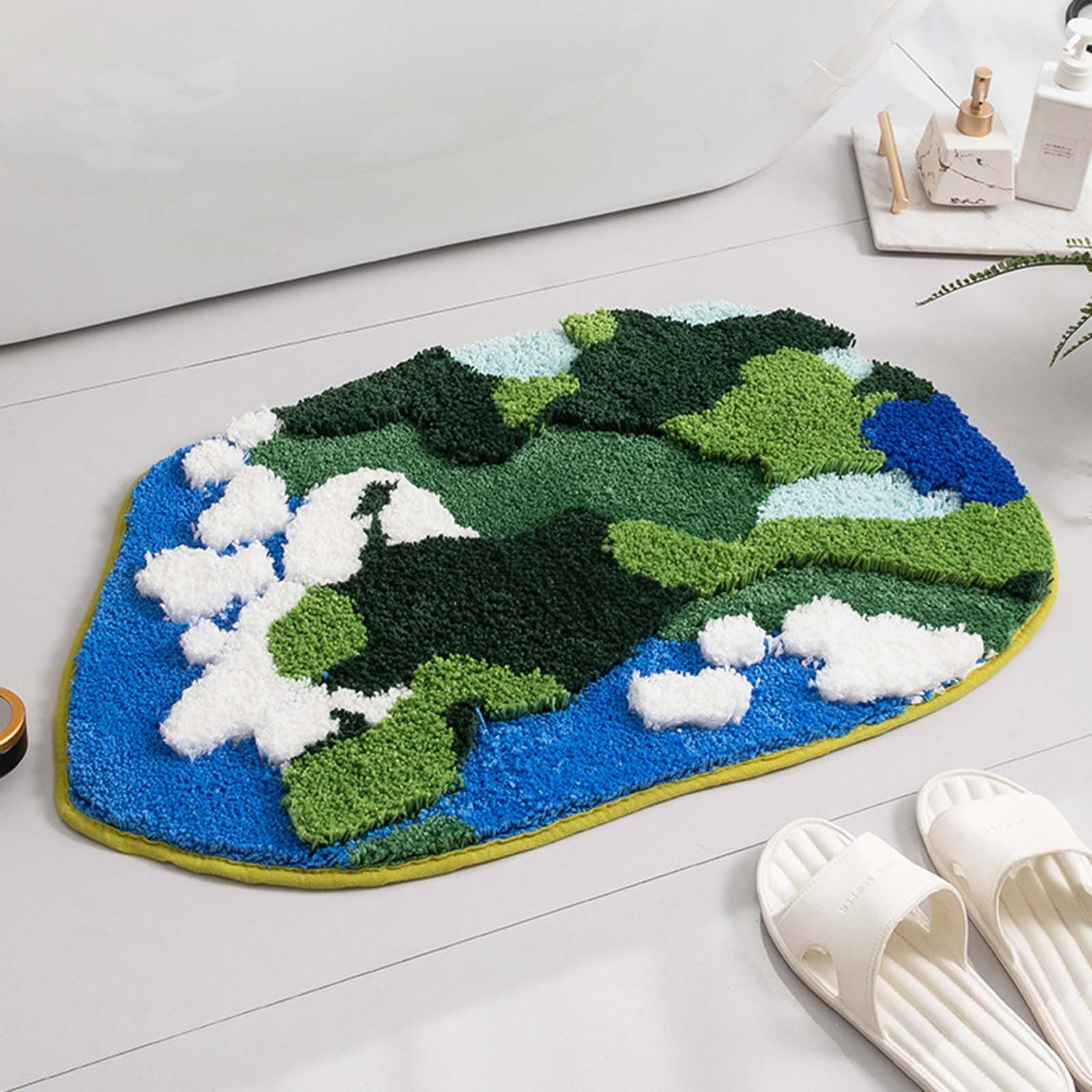 Flocking Carpet Cute Green Shag Bathroom Rugs Cloud Bath Mats For