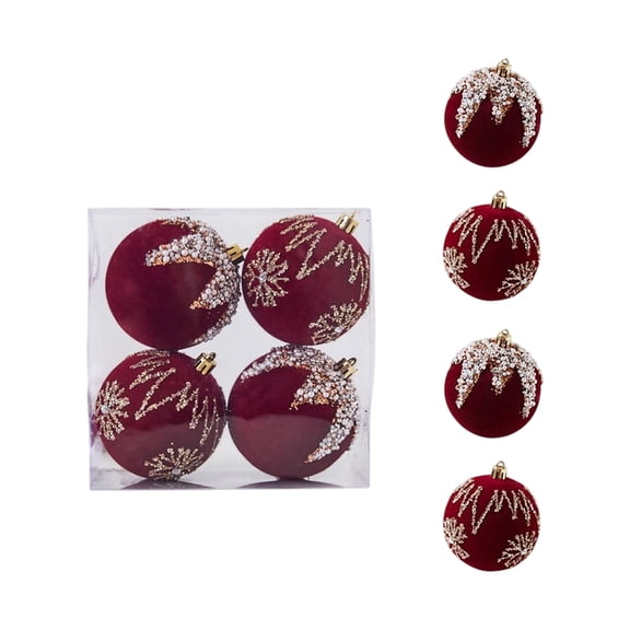 Flocking Christmas Ball 8Cm 4Pcs Boxed For Tree Pendants Painted Velvet Ball Holiday Decorations Flock Material