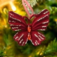 thumbnail image 1 of Flocking Christmas Tree Ornaments, Hanging Christmas Decorations, Burgundy Bow Flocked Holiday Ornament for Tree and Mantle, Flocked Material Lightweight, 1 of 7