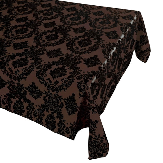 Flocking Damask Taffeta Tablecloth Black on Brown