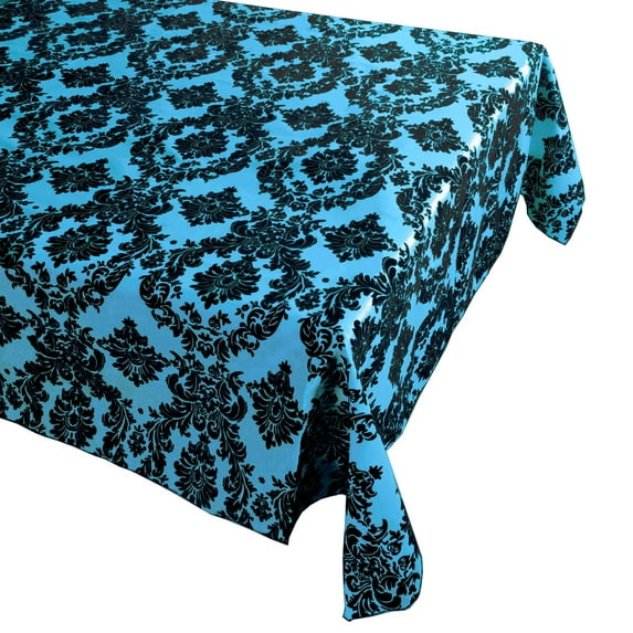 Flocking Damask Taffeta Tablecloth Turquoise