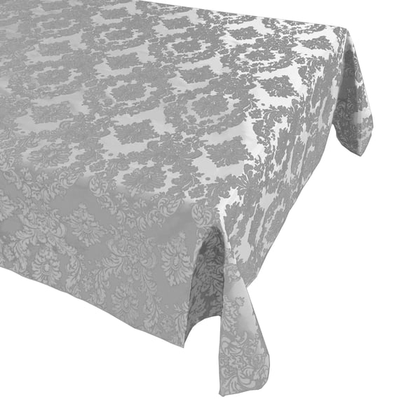 Flocking Damask Taffeta Tablecloth White on White