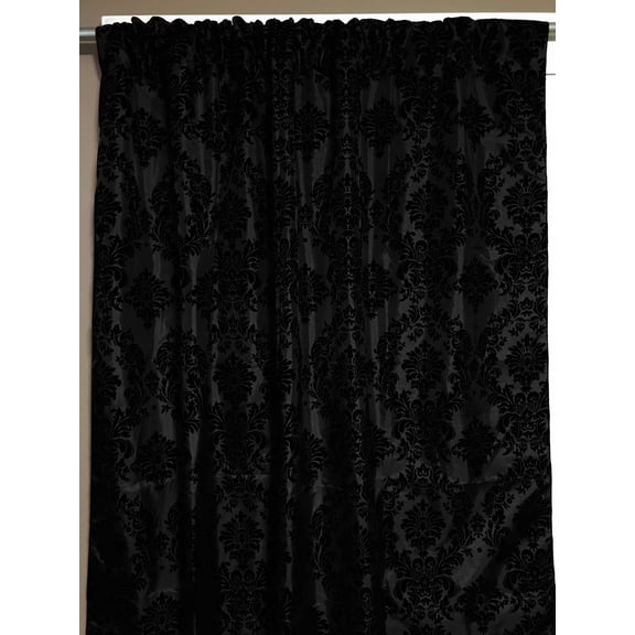 Flocking Damask Taffeta Window Curtain 56 Inch Wide Black on Black