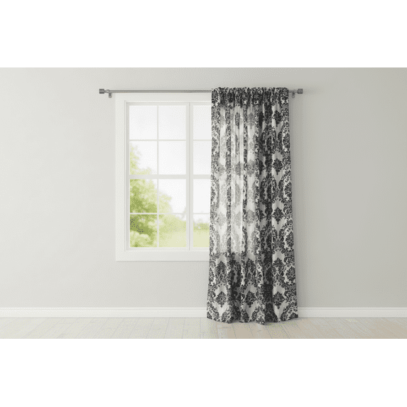 Flocking Damask Taffeta Window Curtain 56 Inch Wide Black on White