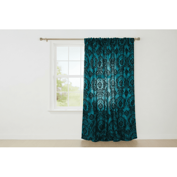 Flocking Damask Taffeta Window Curtain 56 Inch Wide Blue Teal
