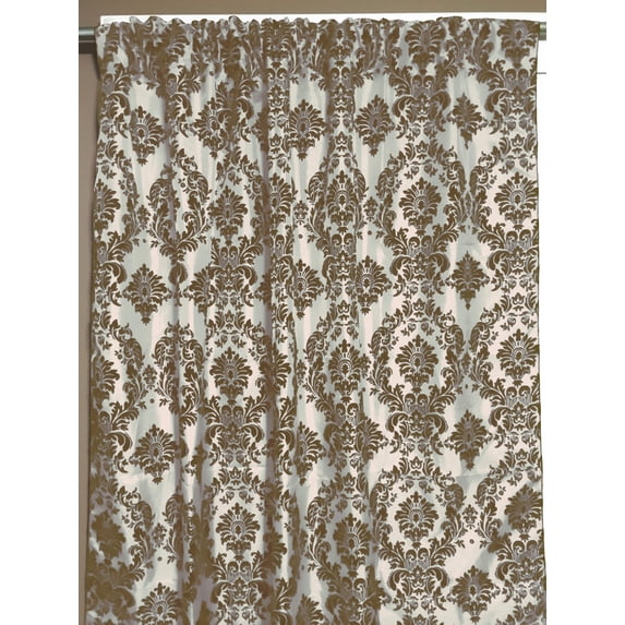 Flocking Damask Taffeta Window Curtain 56 Inch Wide Brown on Ivory