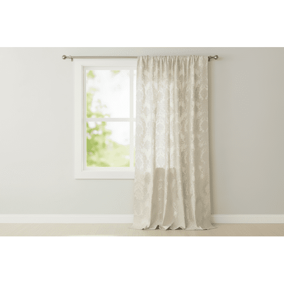 Flocking Damask Taffeta Window Curtain 56 Inch Wide Ivory on Ivory