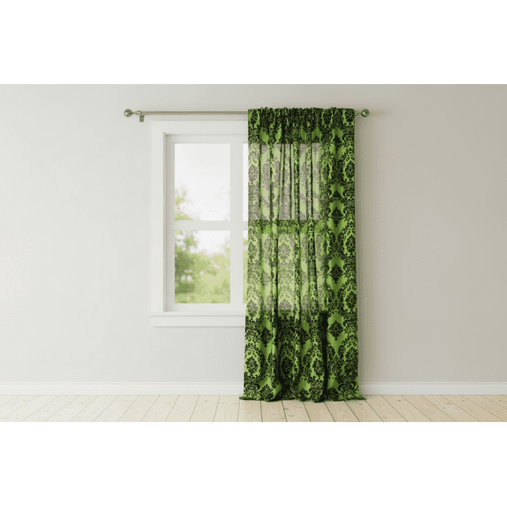 Flocking Damask Taffeta Window Curtain 56 Inch Wide Lime Green
