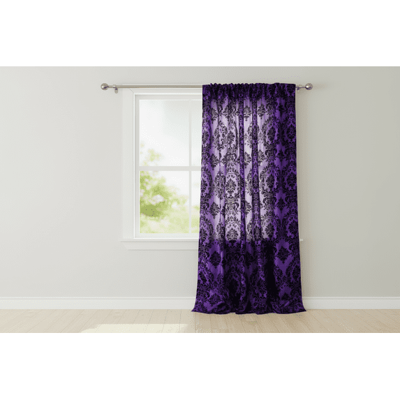 Flocking Damask Taffeta Window Curtain 56 Inch Wide Purple