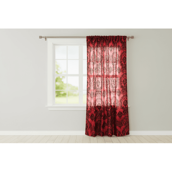 Flocking Damask Taffeta Window Curtain 56 Inch Wide Red