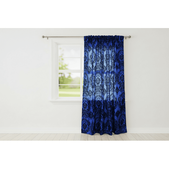 Flocking Damask Taffeta Window Curtain 56 Inch Wide Royal Blue