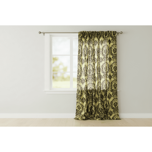 Flocking Damask Taffeta Window Curtain 56 Inch Wide Yellow