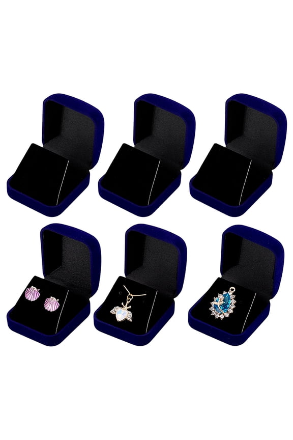 Flocking Jewelry Pendant Storage Boxes Square Midnight Blue 5.25x5.85x3.55cm for DIY