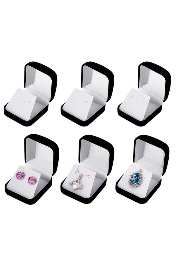 Flocking Jewelry Pendant Storage Boxes White Inside Square Black 5.25x5.85x3.55cm diy