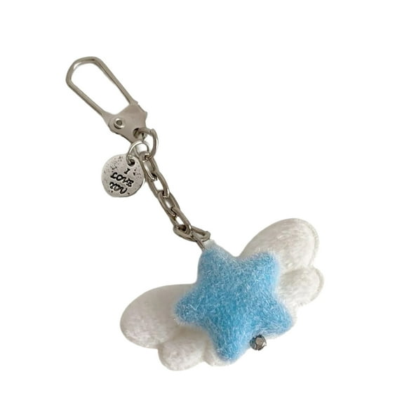 Flocking Materials Star Keychain Fuzzy Angel Wing Ornament Stylish Practical Gift For Students Girls Friend