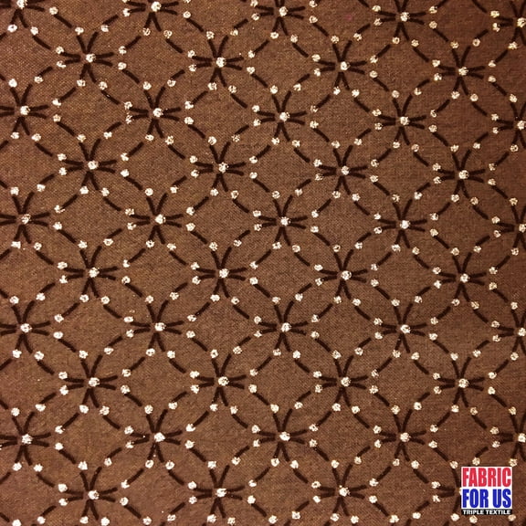 Flocking Mesh Stretch Sequin Fabric in Brown/Gold 64" Wide