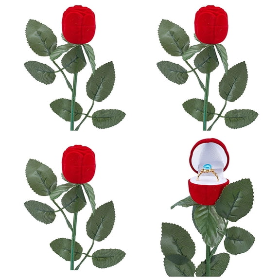 Flocking Plastic Rose Finger Ring Boxes for Valentine's Day Gift Wrapping with Sponge Inside Red 25x12x5cm Flower: 4.4x3.9cm Inner Diameter: 3.3cm DIY