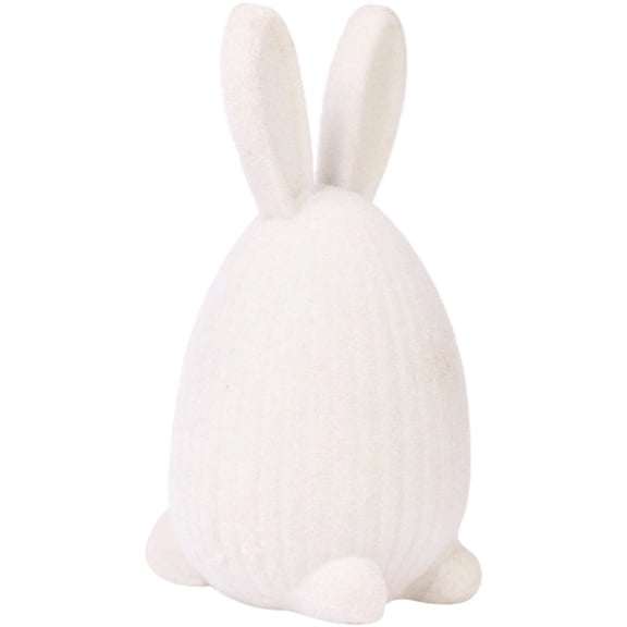 Flocking Rabbit Figurine White Rabbit Ornament Easter Animal Statue for Living Room Bookshelf Bedroom Decoration