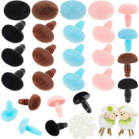 Flocking Safety Noses 24 Sets Oval Noses Crafts Amigurumi Noses Pink Pig Nose Velvet Stuffed Animal Noses with Washers for Teddy Bear Puppets Plush Animals Memory Bears Making Repairing