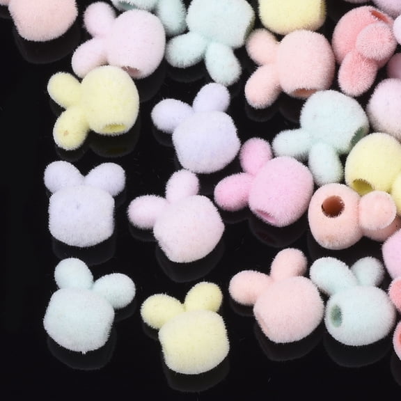 Flocky Acrylic Bunny Beads Rabbit Head Mixed color 11x10x7.5mm Hole: 2.5mm 100pcs