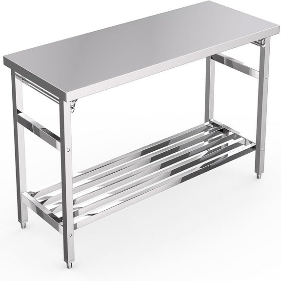 Floding Stainless Steel Table for Prep & Work,NSF Commercial Heavy Duty Table with Adjustable Undershelf,Stainless Steel Work Table for Kitchen,Restaurant,Home and Hotel,24 x 60 Inches