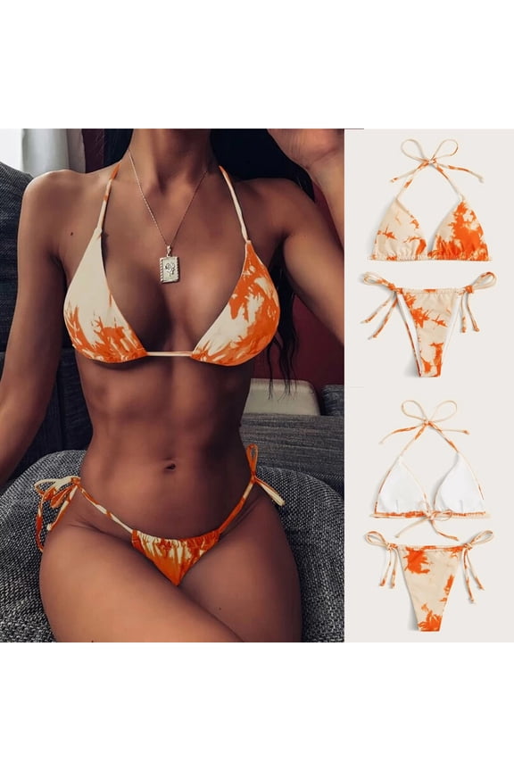 Bathing Suit for Women,Women's Sexy Tie-Dye Lace Up High Cut Leg Halter Bikini Set Two Piece Swimsuit