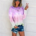 thumbnail image 1 of Floenr Fashion Women Tops,Casual Loose Long Sleeve Crew-Neck Color Block Tie-Dye T-Shirt,Round Neck Tee Tops (S-5XL), 1 of 6