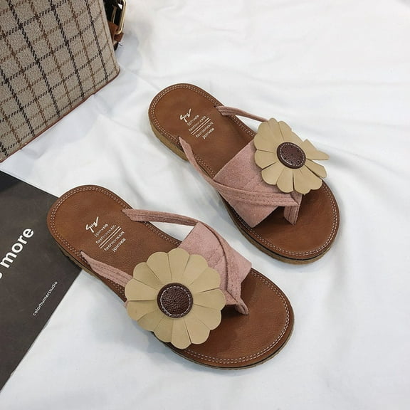 Floenr Flip Flops for Women,Summer Daily Flip-Flops Leisure Beach Flower Women's Flat Slippers