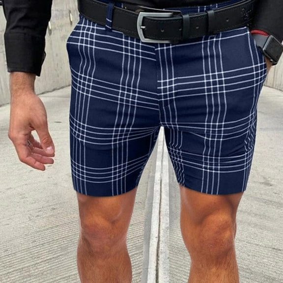 Floenr Mens Shorts,Men Dress Pants Casual Plaid Flat-Front Skinny Business Pencil Shorts Pocket