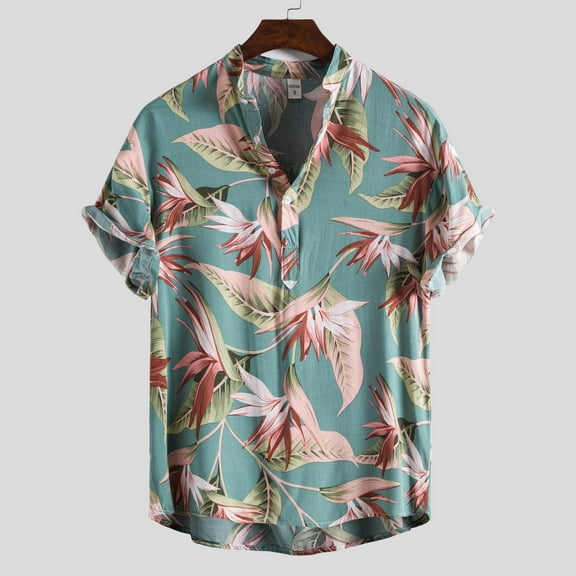 Floenr Mens T Shirts,Men Hawaiian Short Sleeve Beach Shirt Printed Summer Casual Button Down Shirts