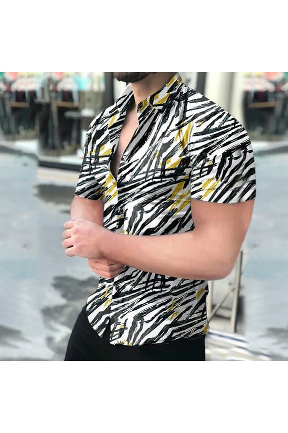 Mens T Shirts,Men Hawaiian Short Sleeve Beach Stand-up Collar Shirt Printed Summer Casual Button Down Shirts