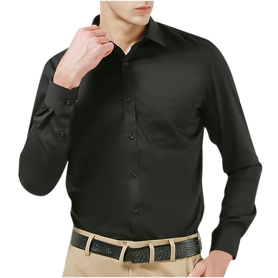 Floenr Mens T Shirts,Men Turndown Solid Business Pocket Slim Fit Buttons Long Sleeve Shirt