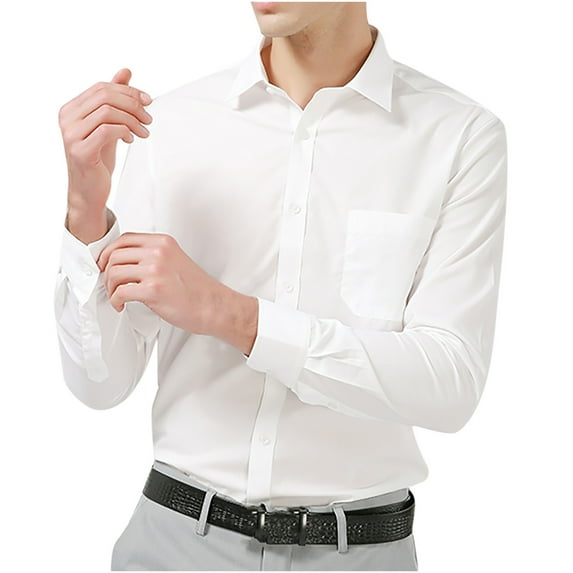 Floenr Mens T Shirts,Men Turndown Solid Business Pocket Slim Fit Buttons Long Sleeve Shirt